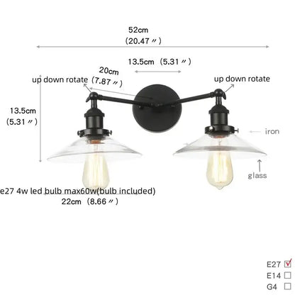 Industrial black & white wall light bedroom led sconce with pull chain