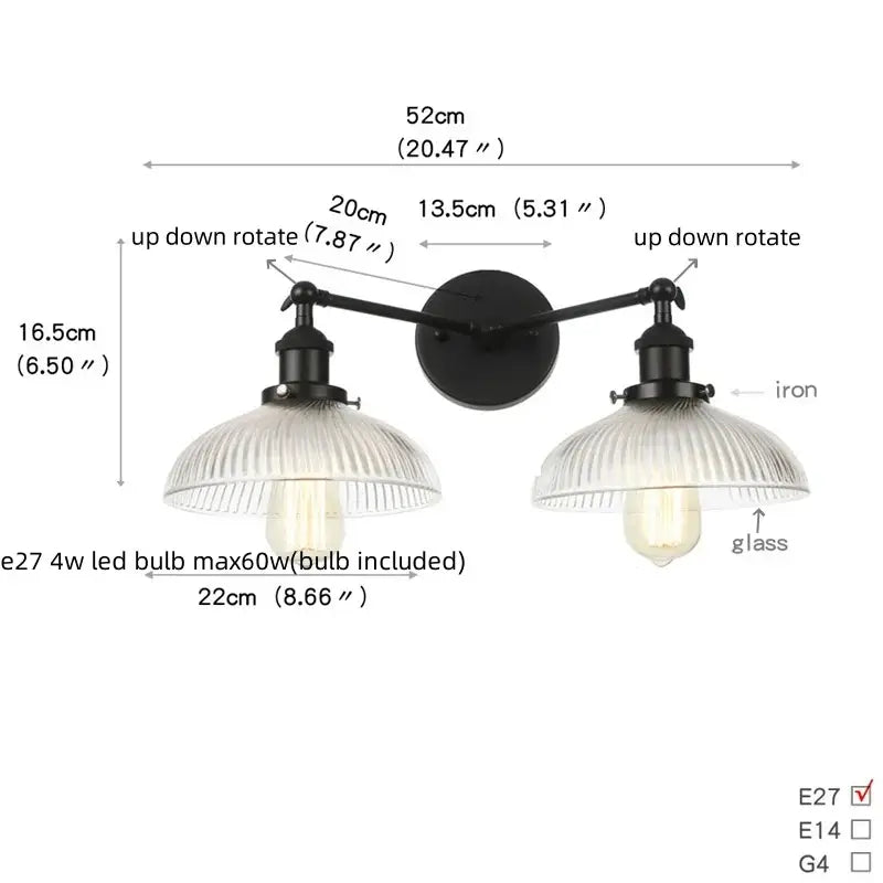 Industrial black & white wall light bedroom led sconce with pull chain