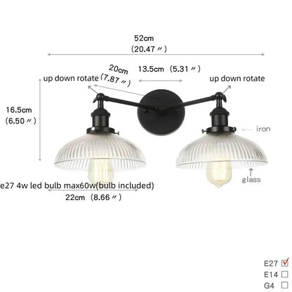 Industrial black & white wall light bedroom led sconce with pull chain