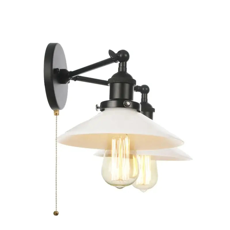 Industrial black & white wall light bedroom led sconce with pull chain