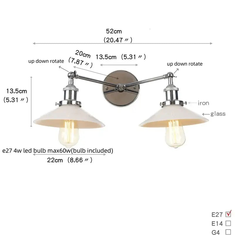 Industrial black & white wall light bedroom led sconce with pull chain