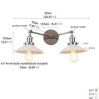 Industrial black & white wall light bedroom led sconce with pull chain