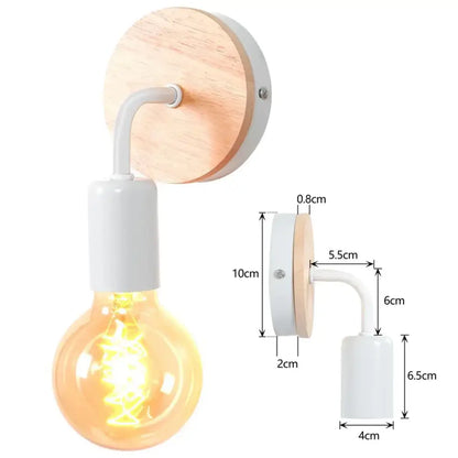 Industrial black & white wall light set bedroom wood sconces