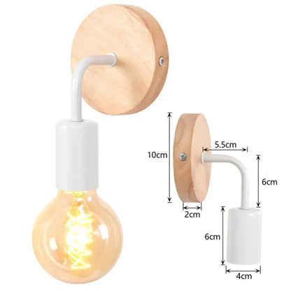 Industrial black & white wall light set bedroom wood sconces