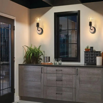 Industrial black & white wall light set bedroom wood sconces