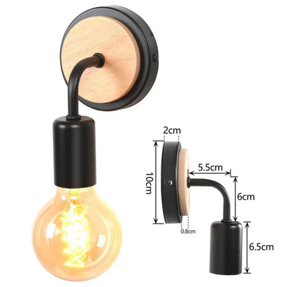 Industrial black & white wall light set bedroom wood sconces