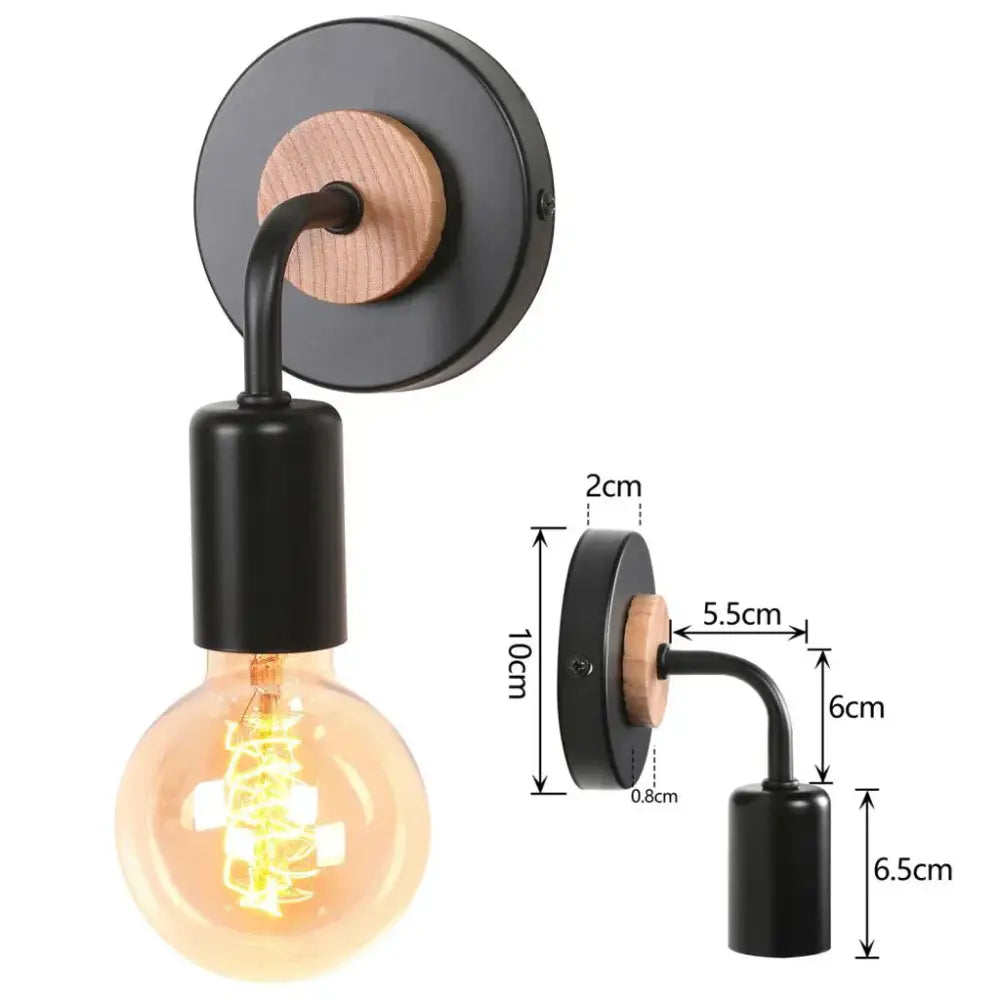Industrial black & white wall light set bedroom wood sconces