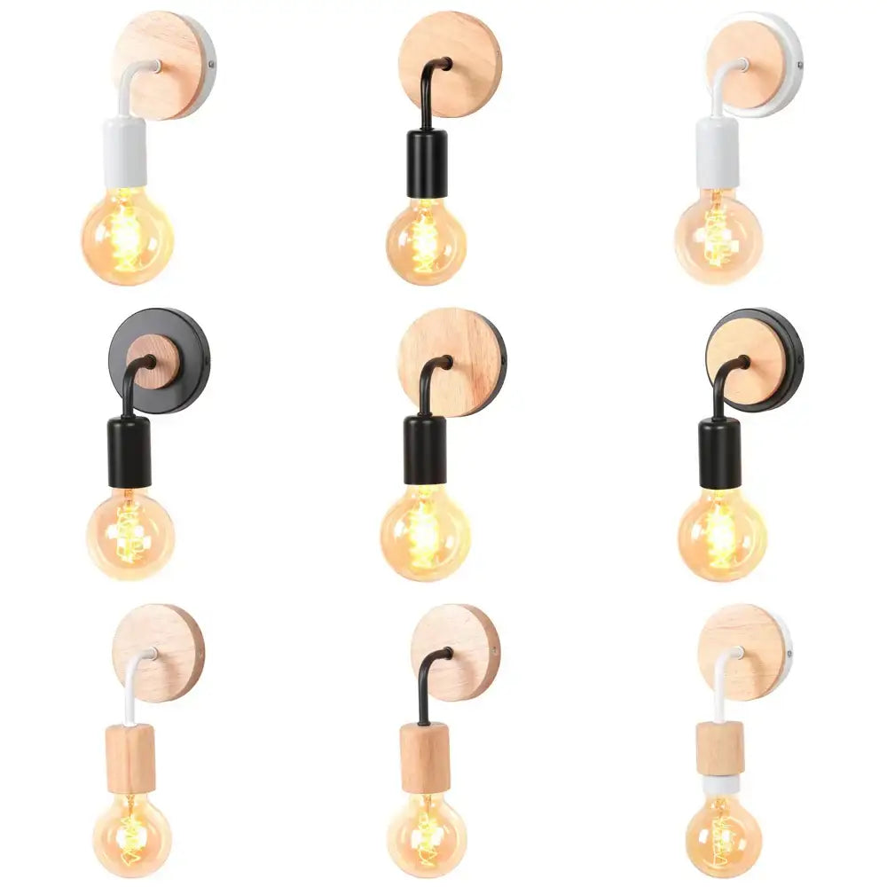 Industrial black & white wall light set bedroom wood sconces