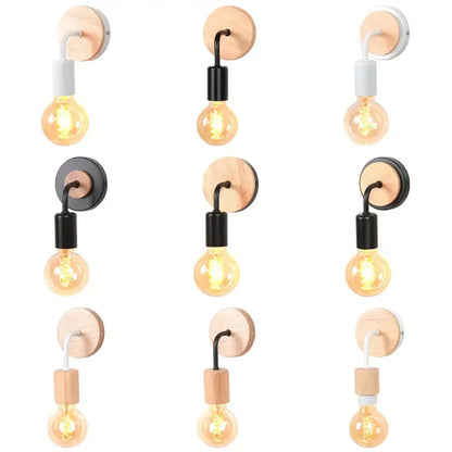 Industrial black & white wall light set bedroom wood sconces