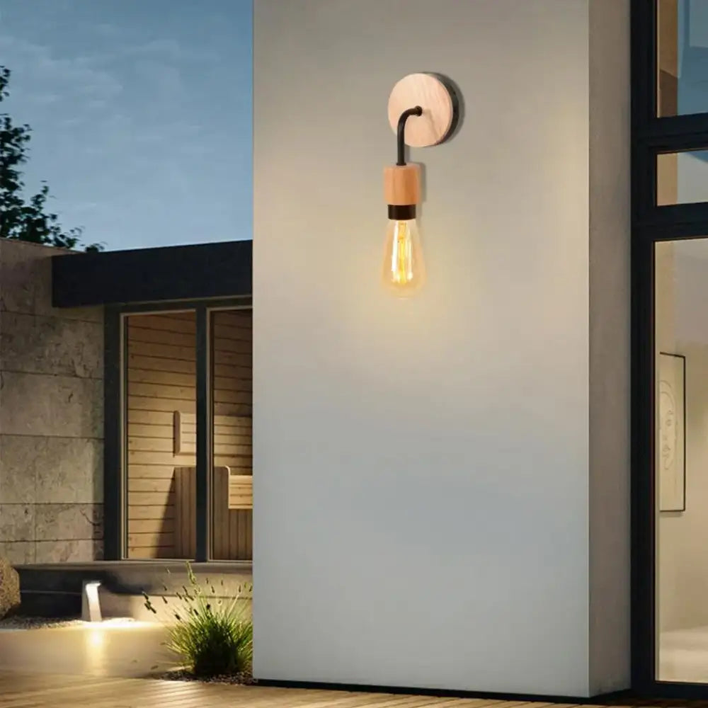Industrial black & white wall light set bedroom wood sconces