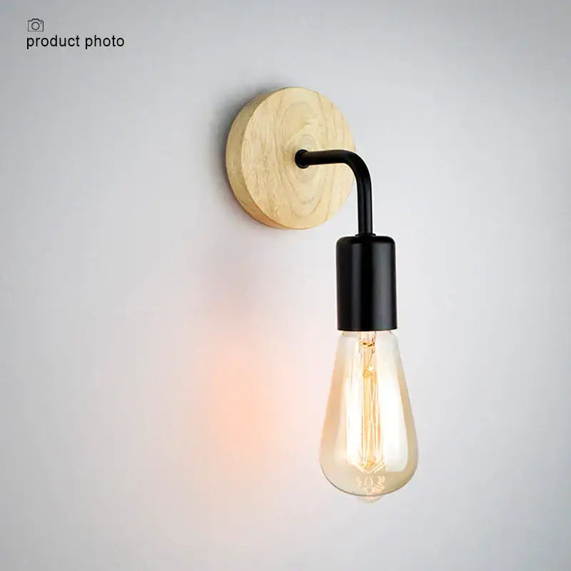 Industrial black & wood hemp rope wall lamp bedroom sconce