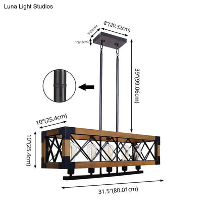 Industrial black wood rectangular island chandelier kitchen light