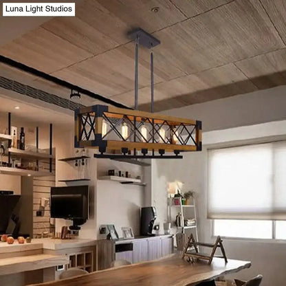 Industrial black wood rectangular island chandelier kitchen light