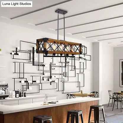 Industrial black wood rectangular island chandelier kitchen light