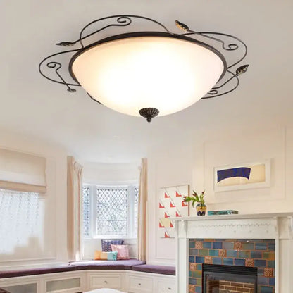 Industrial black wrought iron round ceiling light bedroom glass dome