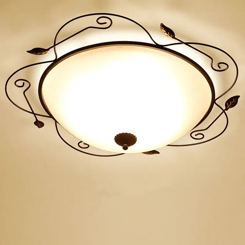 Industrial black wrought iron round ceiling light bedroom glass dome