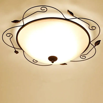 Industrial black wrought iron round ceiling light bedroom glass dome