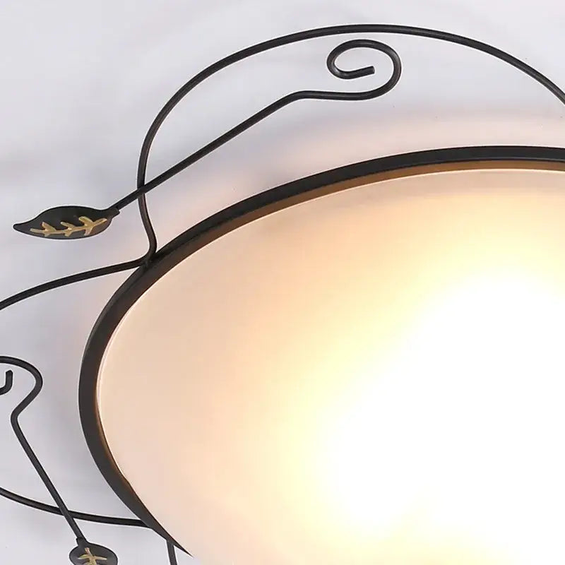 Industrial black wrought iron round ceiling light bedroom glass dome