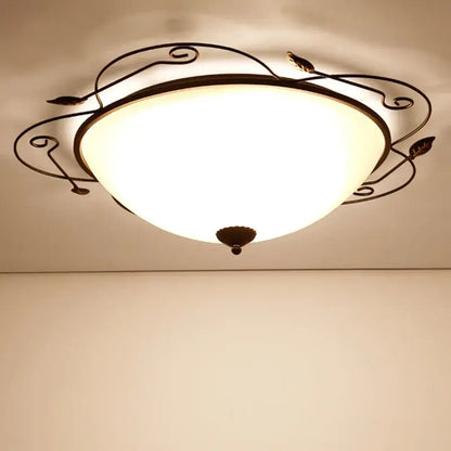 Industrial black wrought iron round ceiling light bedroom glass dome