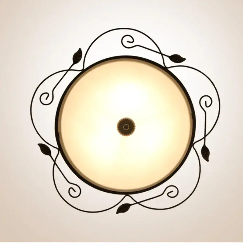 Industrial black wrought iron round ceiling light bedroom glass dome