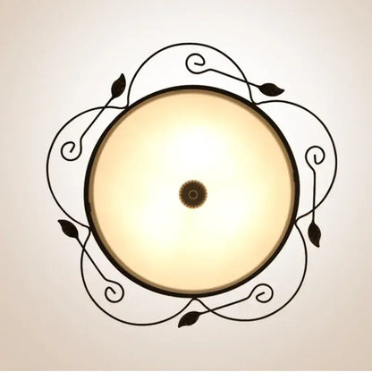 Industrial black wrought iron round ceiling light bedroom glass dome