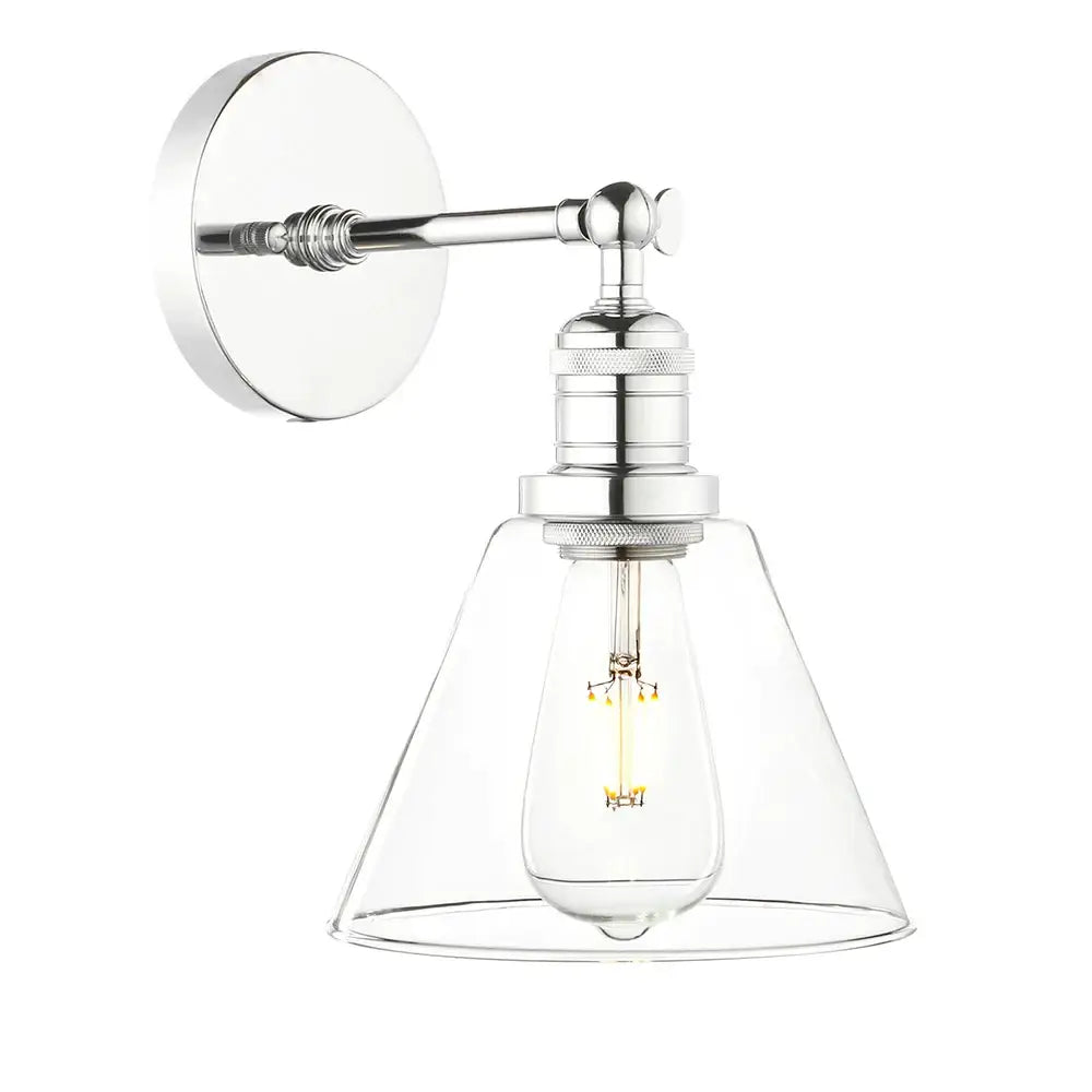 Industrial black wrought iron wall lamp with clear glass shade bedroom