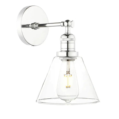 Industrial black wrought iron wall lamp with clear glass shade bedroom