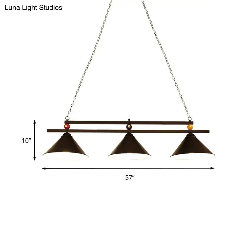 Industrial blue & black billiard ball cone shade ceiling pendant game room
