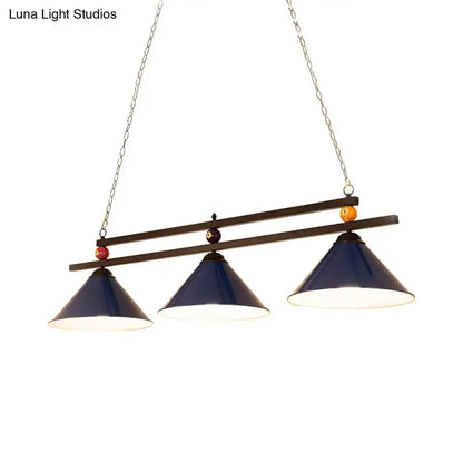 Industrial blue & black billiard ball cone shade ceiling pendant game room