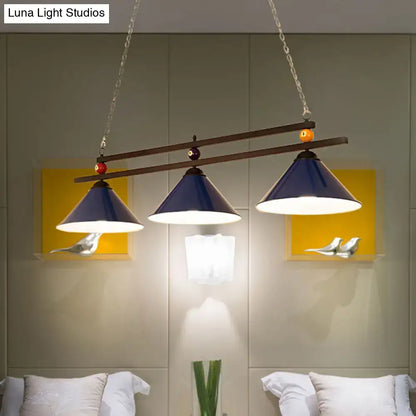 Industrial blue & black billiard ball cone shade ceiling pendant game room
