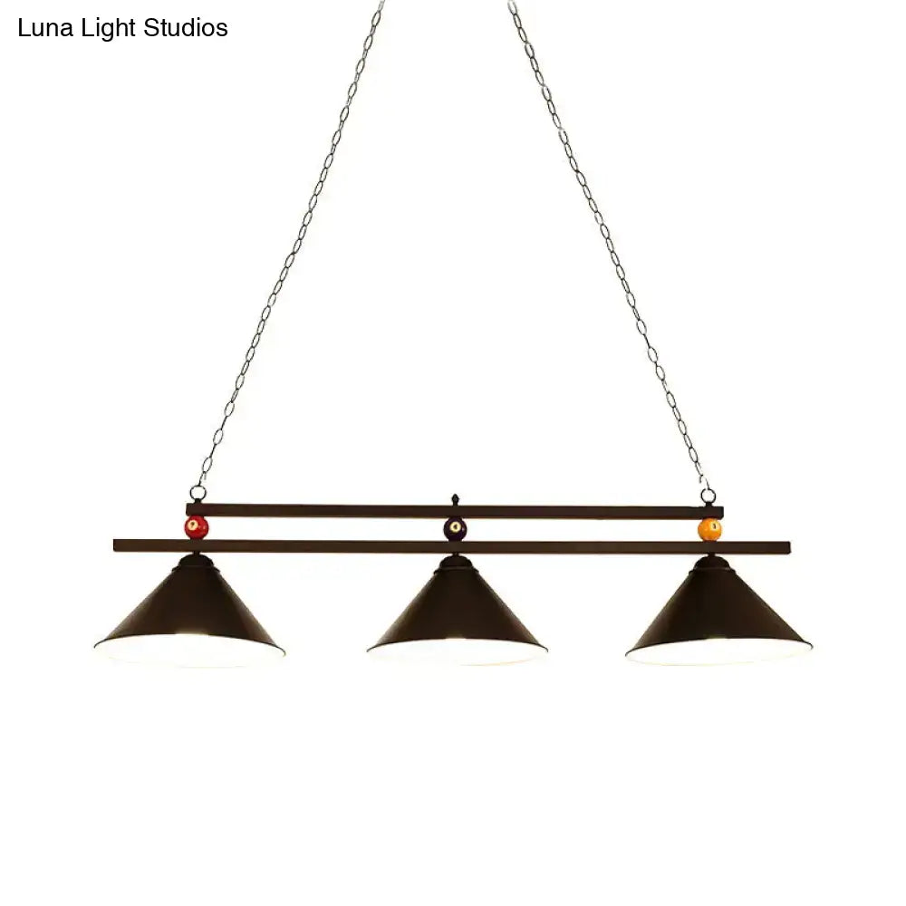 Industrial blue & black billiard ball cone shade ceiling pendant game room