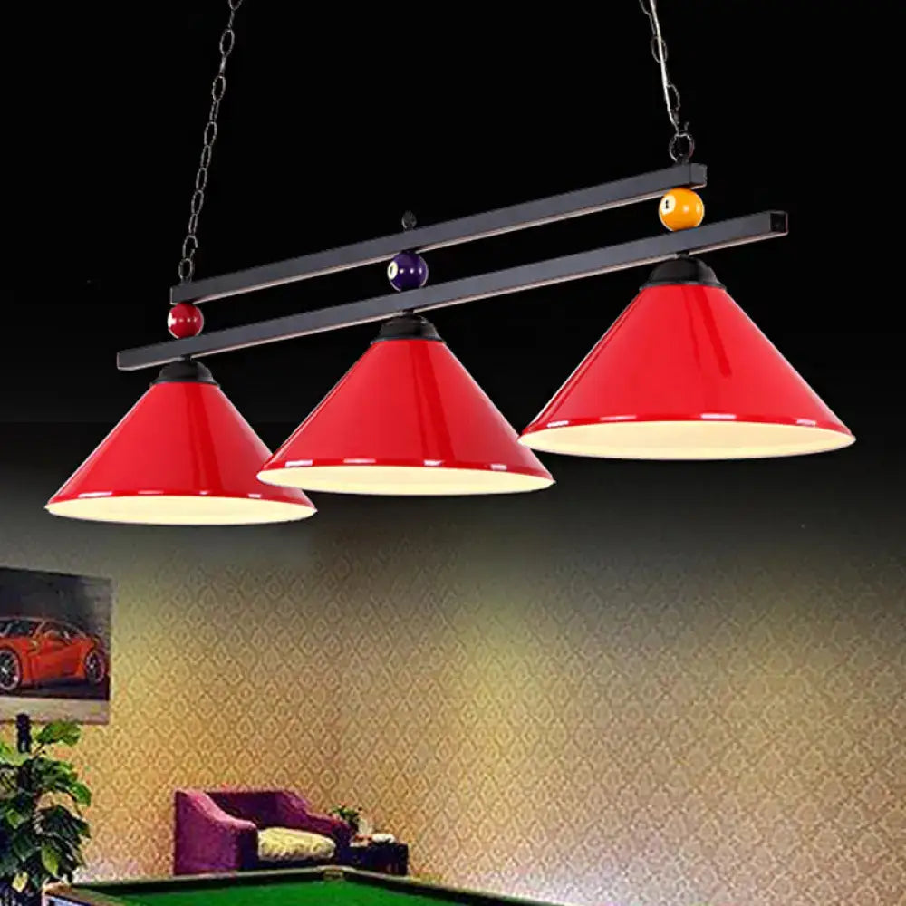 Industrial blue & black billiard ball cone shade ceiling pendant game room