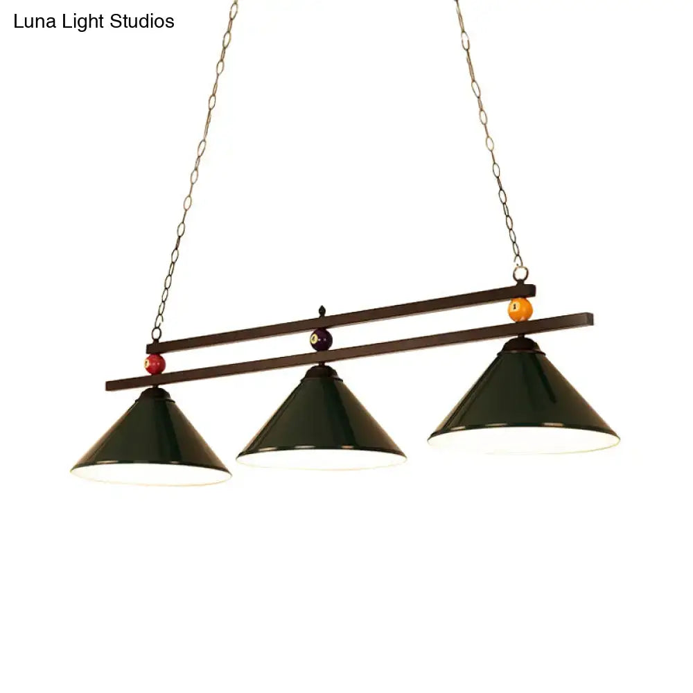 Industrial blue & black billiard ball cone shade ceiling pendant game room