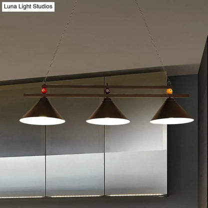 Industrial blue & black billiard ball cone shade ceiling pendant game room