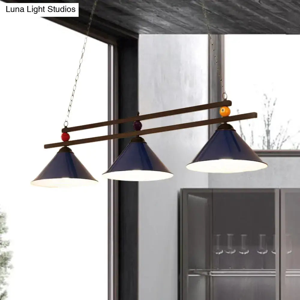 Industrial blue & black billiard ball cone shade ceiling pendant game room