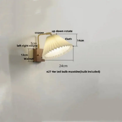 Industrial brass and walnut led wall light bedroom sconce
