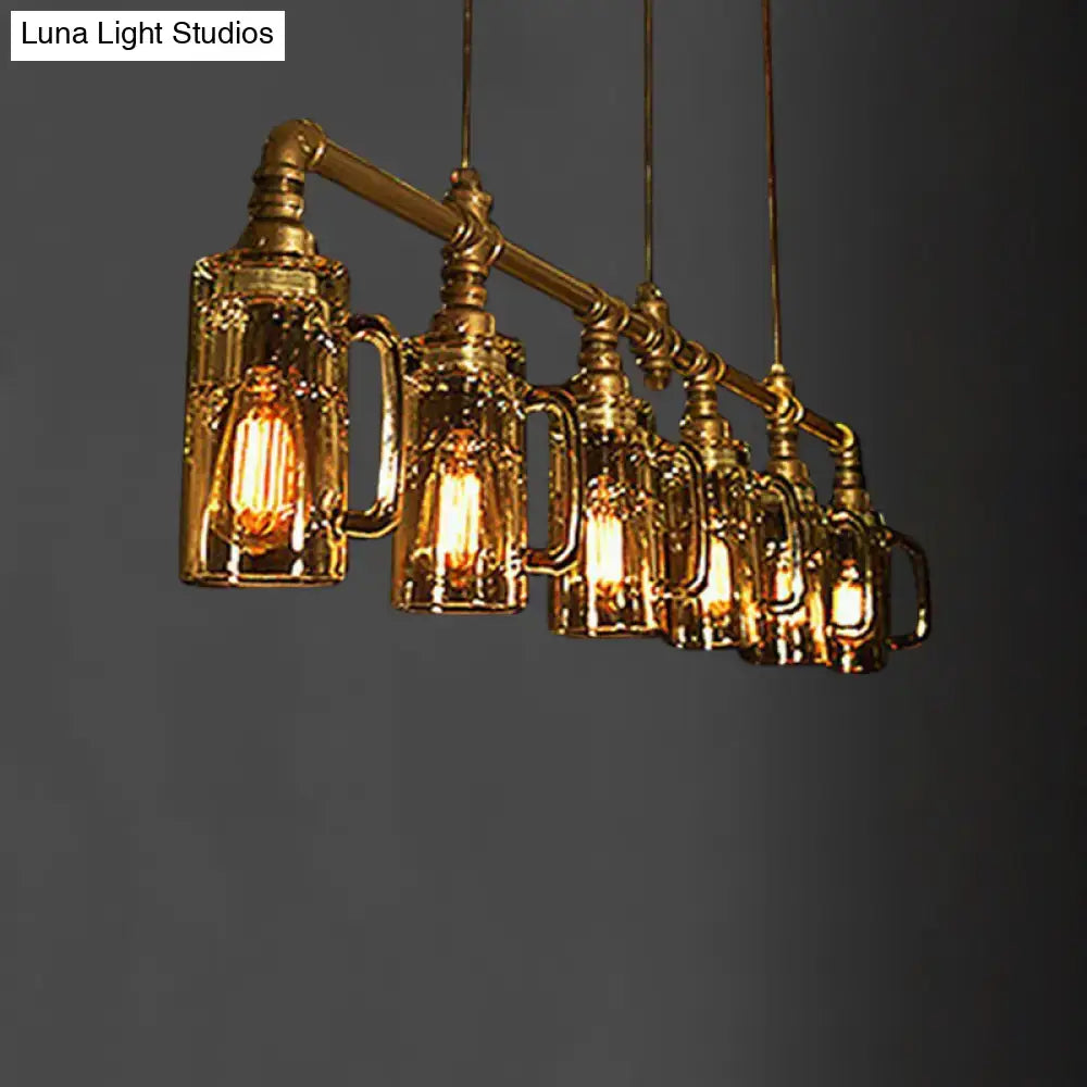 Industrial brass beer mug pendant light with clear glass e26 e27 dining room