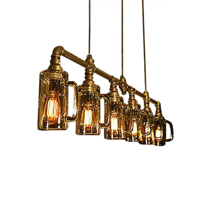 Industrial brass beer mug pendant light with clear glass e26 e27 dining room