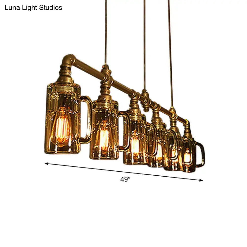 Industrial brass beer mug pendant light with clear glass e26 e27 dining room