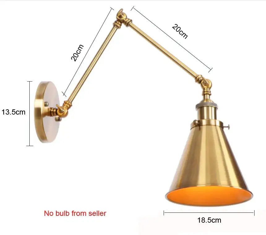 Industrial brass adjustable long arm wall lamp bedroom sconce