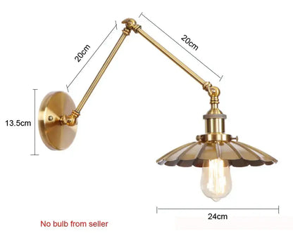 Industrial brass adjustable long arm wall lamp bedroom sconce
