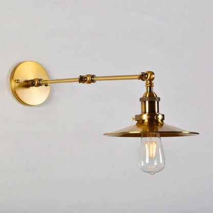 Industrial brass adjustable long arm wall lamp bedroom sconce