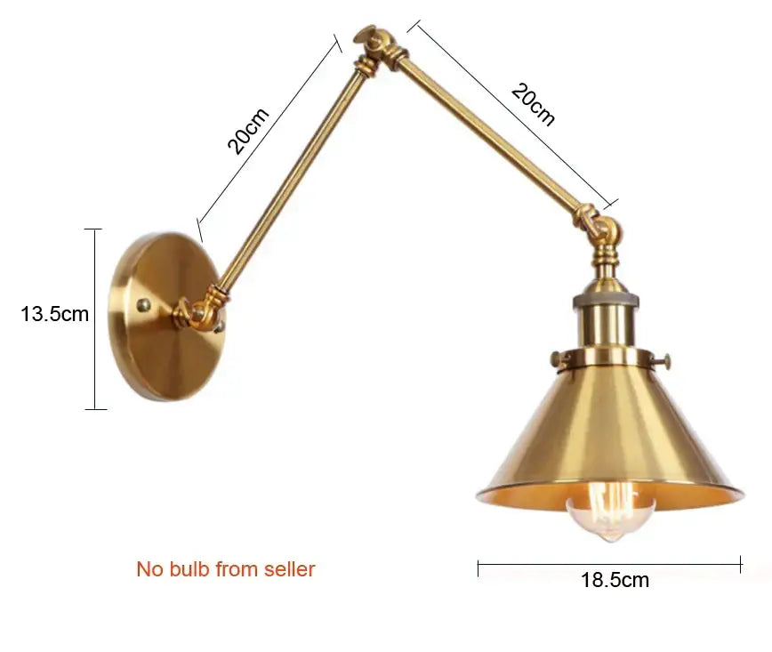 Industrial brass adjustable long arm wall lamp bedroom sconce