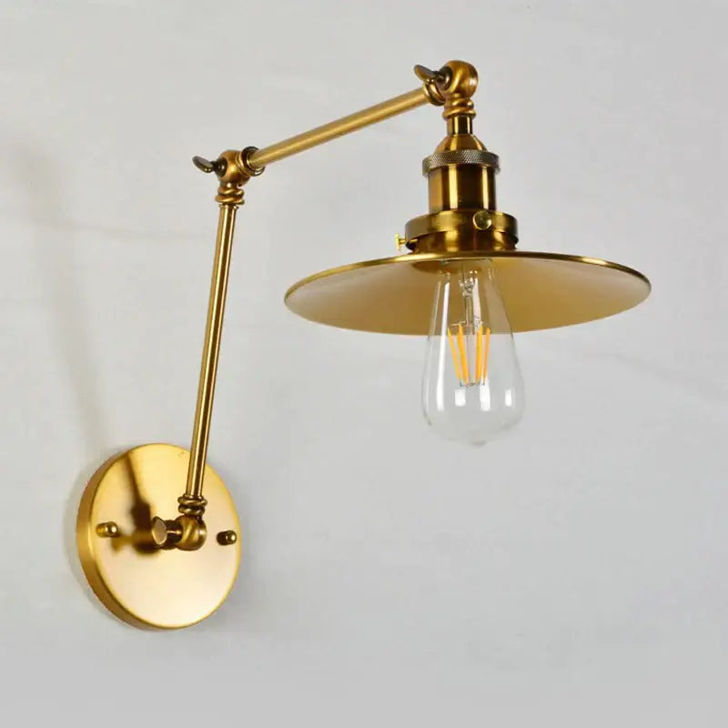 Industrial brass adjustable long arm wall lamp bedroom sconce