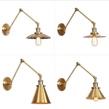 Industrial brass adjustable long arm wall lamp bedroom sconce
