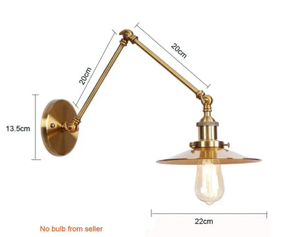 Industrial brass adjustable long arm wall lamp bedroom sconce