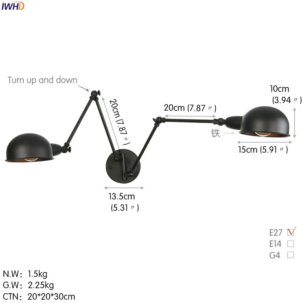 Industrial brass dual head adjustable wall sconce bedroom wall lamp