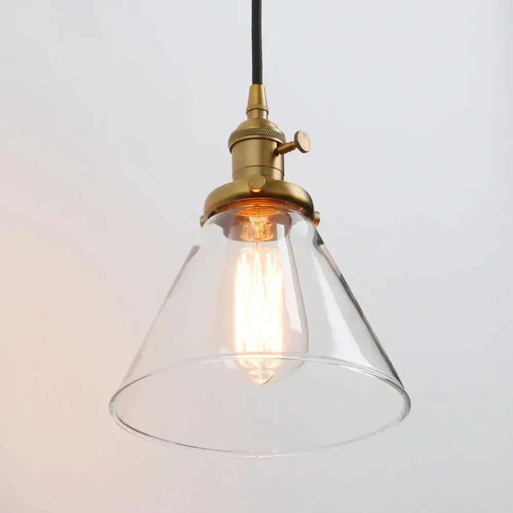 Industrial brass funnel flared glass pendant light kitchen fixture
