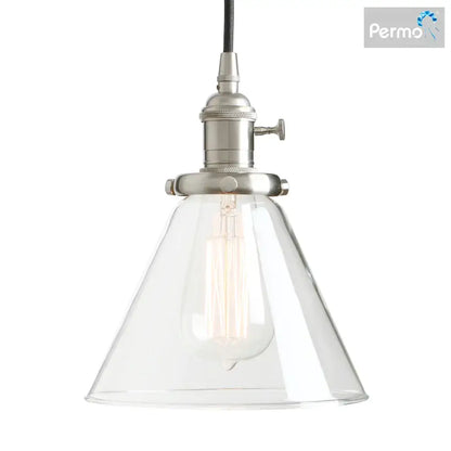 Industrial brass funnel flared glass pendant light kitchen fixture