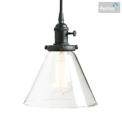 Industrial brass funnel flared glass pendant light kitchen fixture